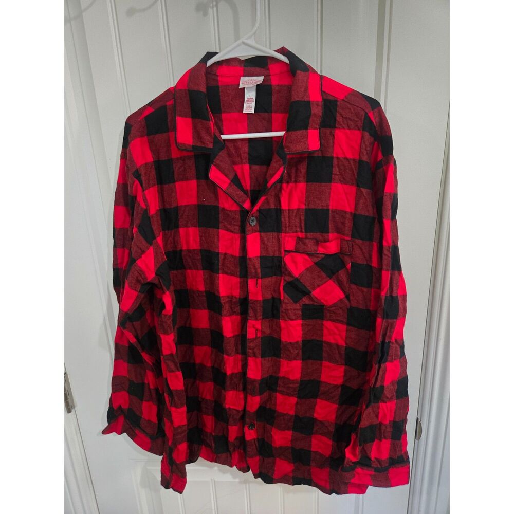 Wondershop Men’s L Buffalo Plaid Pajama Shirt Red Black 100% Cotton